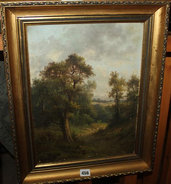 Oil on canvas, landscape tree & cattle